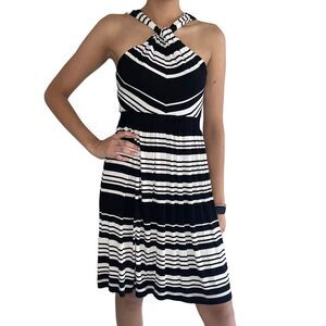 Calvin Klein Halter Sun Dress Womens 2 Twist Knot Neck Knit Striped Black White
